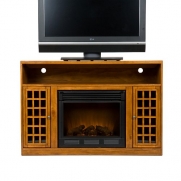 SEI Narita Media Console with Electric Fireplace, Glazed Pine