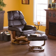 Cafe Brown Leather Recliner with Ottoman