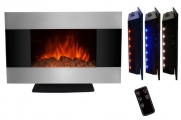 AKDY 36 inch Wall Mount Stainless Panel Electric Fireplace Space Heater With Log/Remote And Floorstand AX510S-DLB