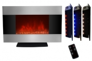 AKDY 36 inch Wall Mount Stainless Panel Electric Fireplace Space Heater With Pebbles/Remote And Floorstand AX510S-DPB