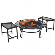 CobraCo Steel Mesh Rim Fire Pit and Two Bench Set  with Screen and Cover FB6400-750