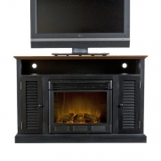 SEI Antebellum Media Console with Electric Fireplace, Black/ Walnut