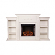 SEI Tennyson Electric Fireplace with Bookcases, Ivory