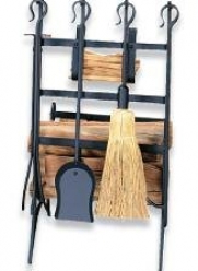 UniFlame Black Log and Kindling Rack with Fire Tools