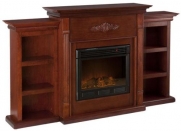 Southern Enterprises Tennyson Mahogany Electric Fireplace with Bookcases