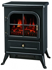 FIREBIRD 15 1500W Adjustable 2 Setting 5200BTU Freestanding Portable Tempered Glass Electric Fireplace Stove Heater (BLACK)