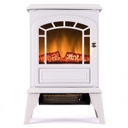 Aspen Free Standing Electric Fireplace Stove - 23 Inch White Portable Electric Vintage Fireplace with Realistic Fire and Logs. Adjustable 1500W 400 Square Feet Space Heater Fan