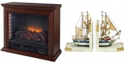 Portable Electric Fireplace Great for Home Decoration and Heating, Come with Free Gift of Nautical Coastal Book End (Set of 2)