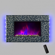 AKDY® Wall Mount 36 1500W Adjustable Heater Electric Fireplace w/ LED Backlights Log Set 2 Setting Flame Effect Remote