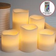 5 Piece Flickering Flameless LED Wax Pillar Candles Set with Remote Control by Frux Home and Yard