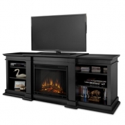 Real Flame Fresno G1200-X-B Entertainment Unit in Black with Electric Fireplace