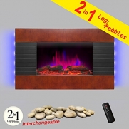 AKDY® 36 Wall Mount Wooden Style Bedroom Modern Flame Effect Backlight Electric Fireplace Heater w/ Remote Control & 2-in-1 Pebbles Log Set